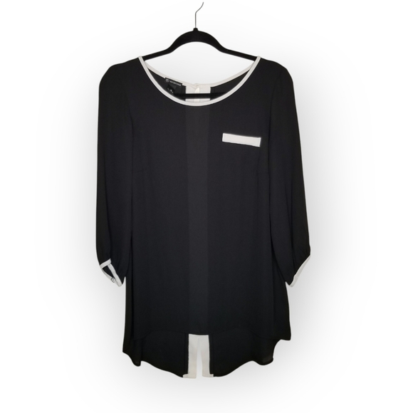 New Directions black and white chiffon blouse 3/4 sleeve women's M - Picture 1 of 3
